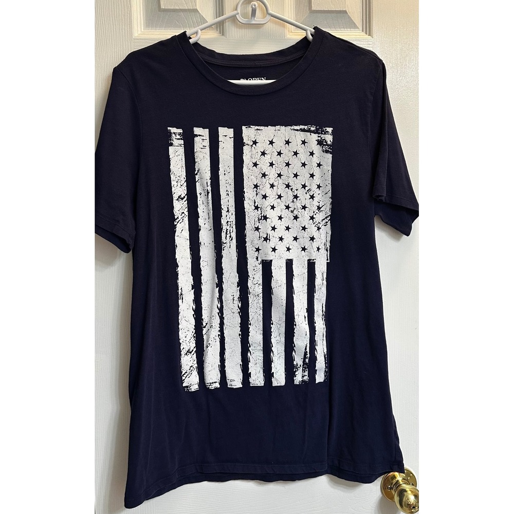 Open Trails Mens Navy Blue‎ Distressed American Flag Graphic T-Shirt Size Large